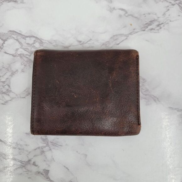 Faded Glory Vintage Brown Leather Wallet with Crest Dueling Dragons Embossed - Picture 4 of 13